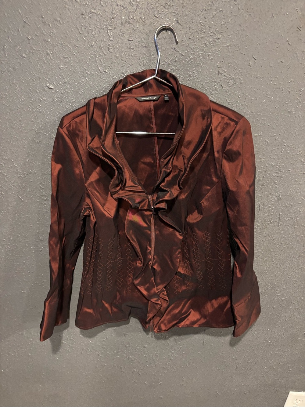 Samuel Dong Copper Satin Ruffle Blazer